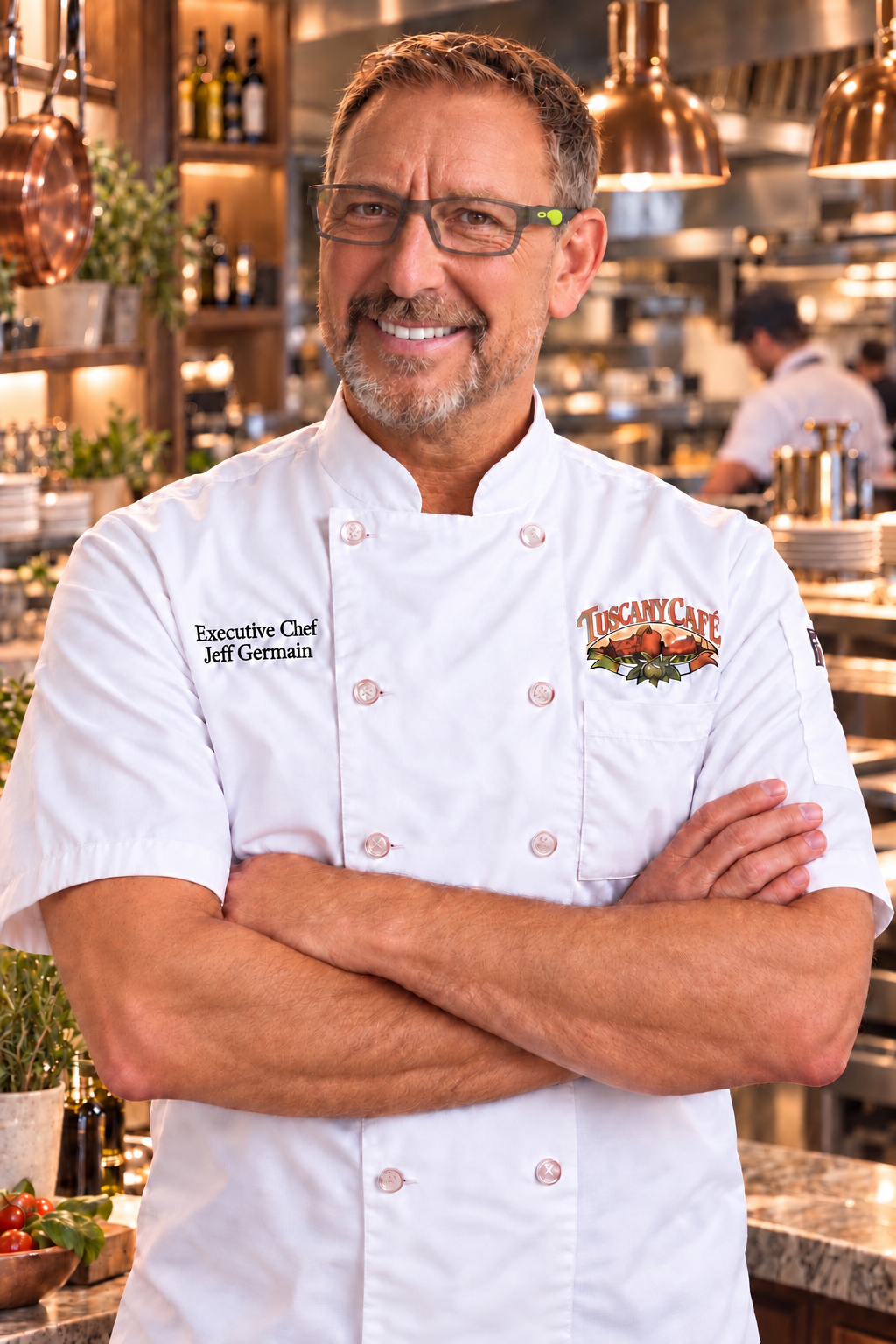 Executive Chef and owner Jeff Germain in his Tuscany Café chef’s coat